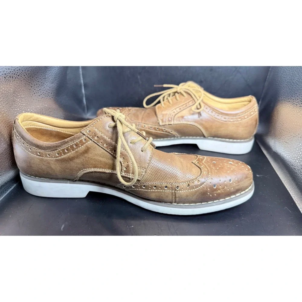 Baronero New York Mens‎ Wingtip Derby Shoes Tan Brown Brogue Size 12 Excellent